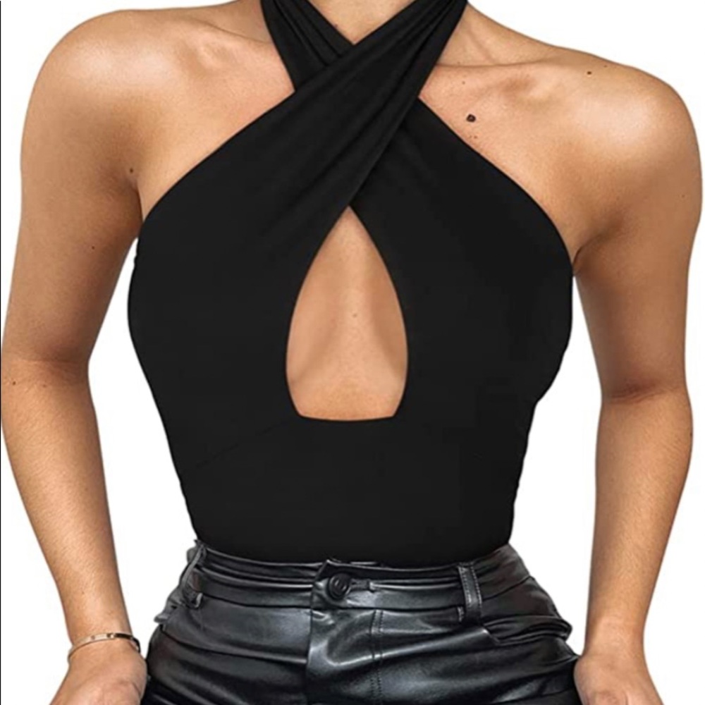 Criss cross tie thong body suit